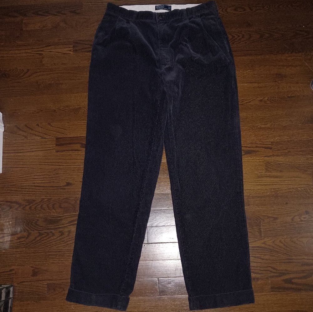 Mens Vintage Polo Ralph Lauren Black Corduroy Pants Slacks 100% Cotton 36x34